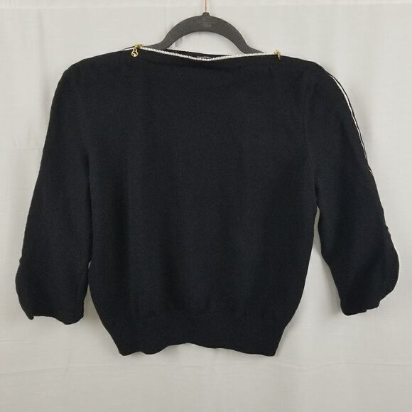 St John Knit Black White Zip Boat Neck Sweater - Picture 1 of 8